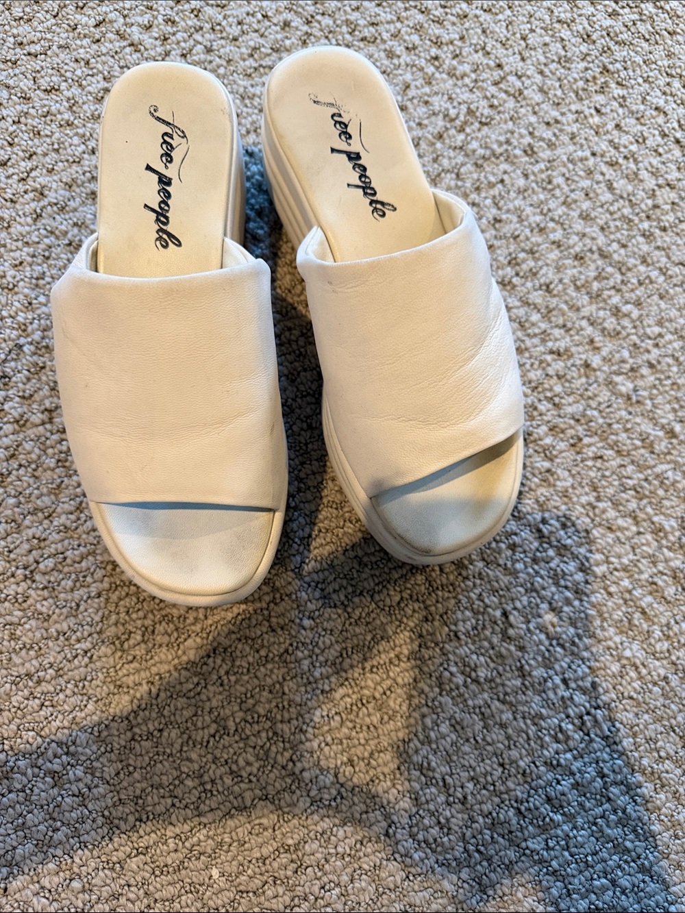 Free People Cream Leather Open-Toe Slide Mules